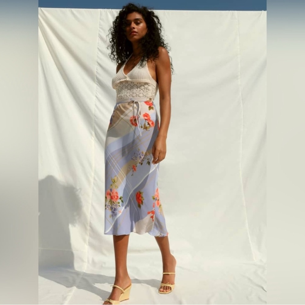 Rouje Floral Lavender Midi Slip Skirt